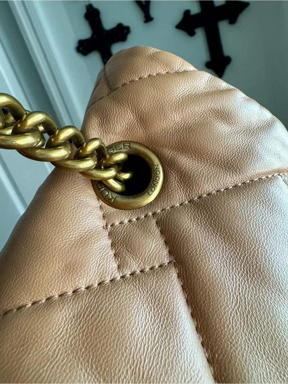 Kurt Geiger Tan Quilted Kensington XXL Leather Gold Hardware